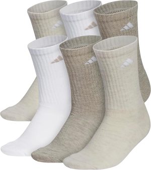 adidas Women's Athletic Cushioned Crew Socks with Arch Support, 6-Pack, Durable, Moisture-Wicking