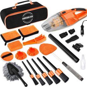 17Pcs Car Cleaning Kit,Car Interior Detailing Kit with High Power Handheld Vacuum,Detailing Brush Set,Windshield Cleaning Tool,Microfiber Applicator,Towels,Complete Car Cleaning Supplies